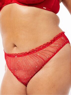 Savage X Fenty Red Rhinestone Mesh Bikini Panty